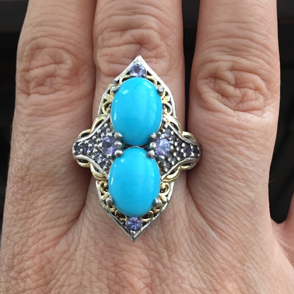 Sleeping beauty & tanzanite gold silver ring - Picture 2 of 7